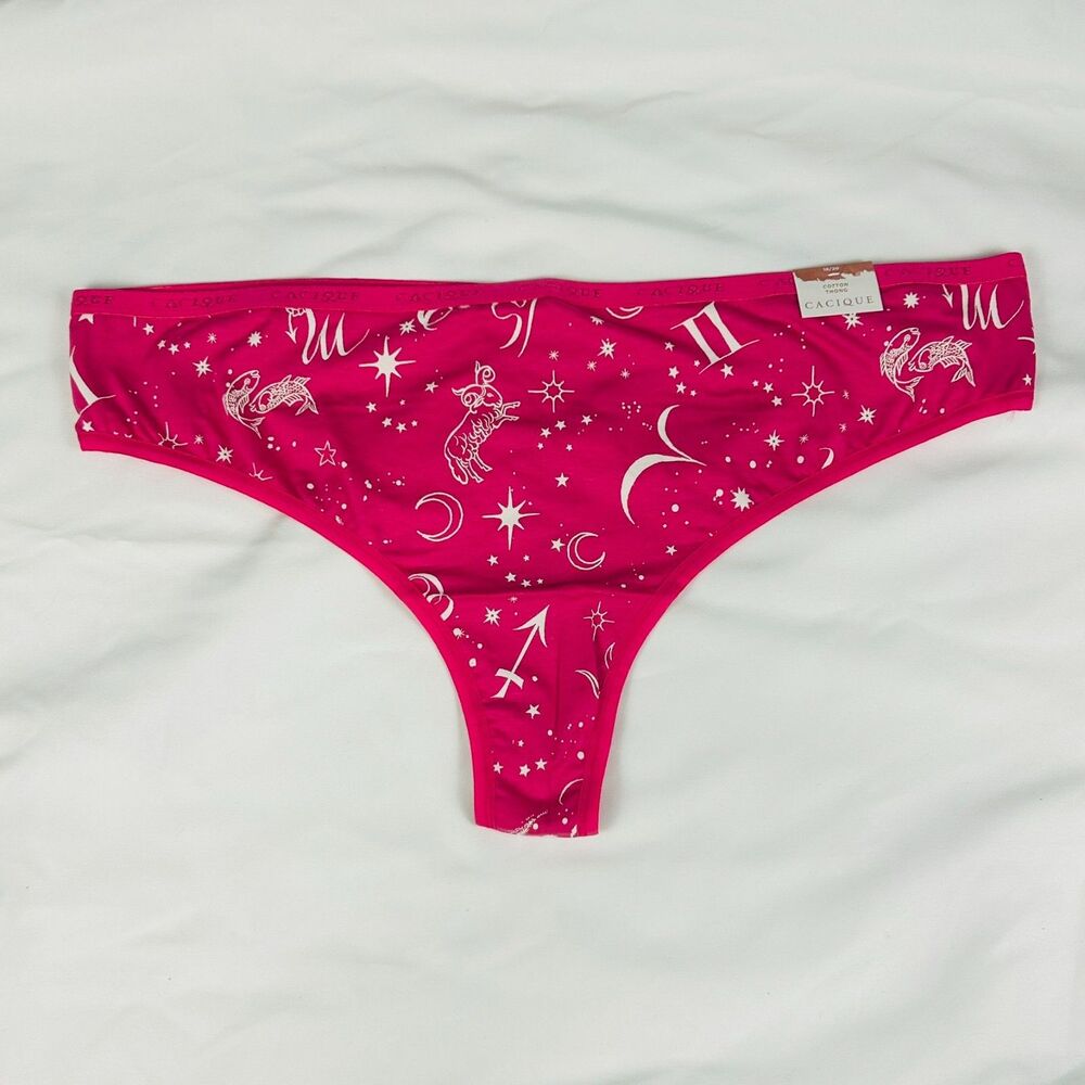 Lane Bryant Cacique Thong Panties Pink Astrology Zodiac Cotton Size 18/20 NWT